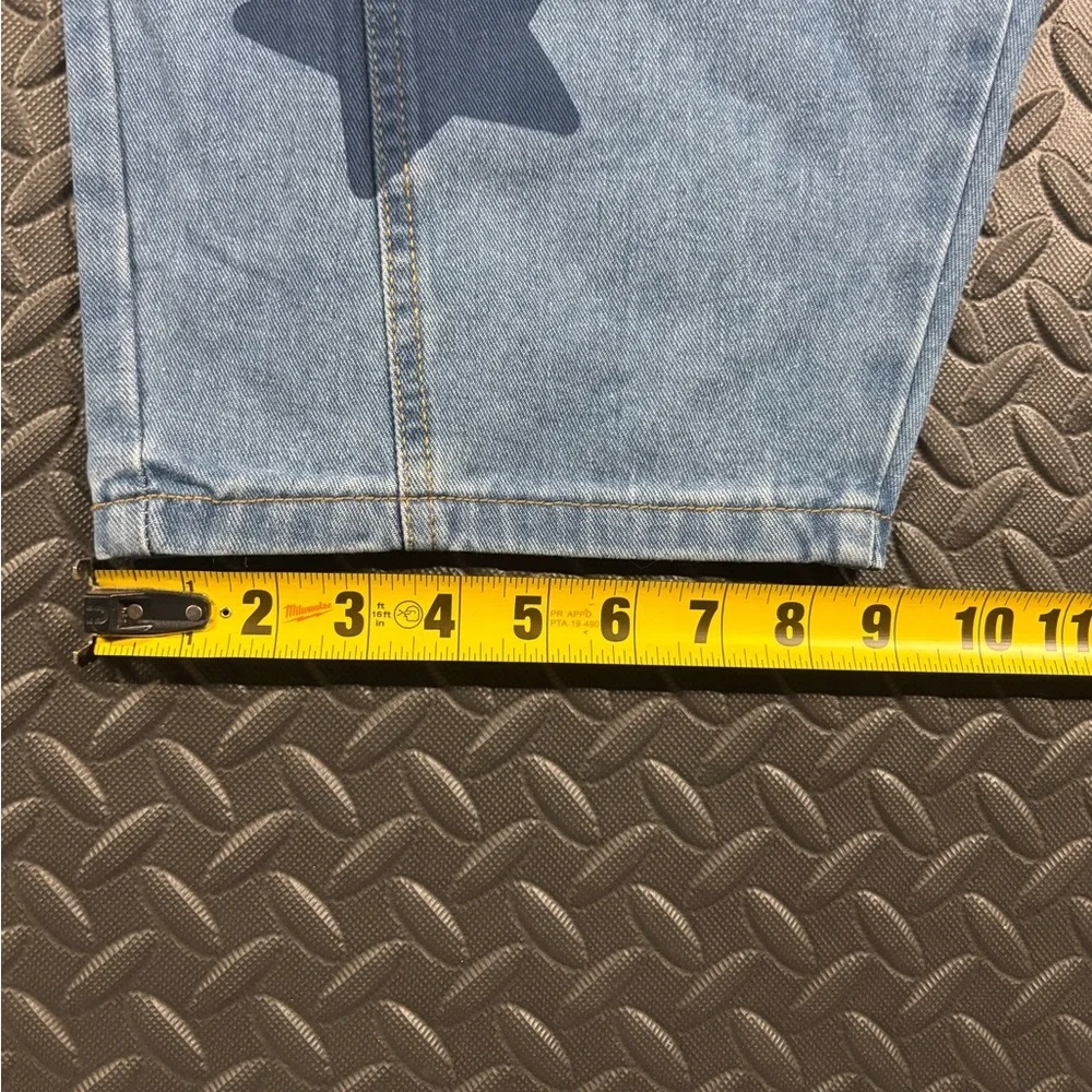Y2K Style Star Print Barrel Jeans Women’s Medium Cropped Statement Denim - Picture 6 of 11